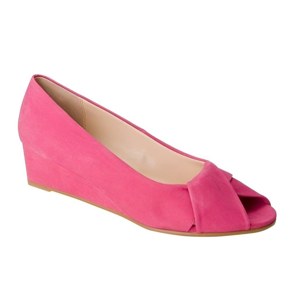 Ros Hommerson Pink Leather Suede Peep Open Toe Dress Pumps Heels Wedges 8.5 W